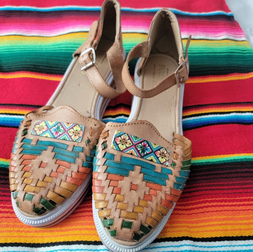 EUC! Colorful Leather Huarache Sandals - Picture 2 of 5